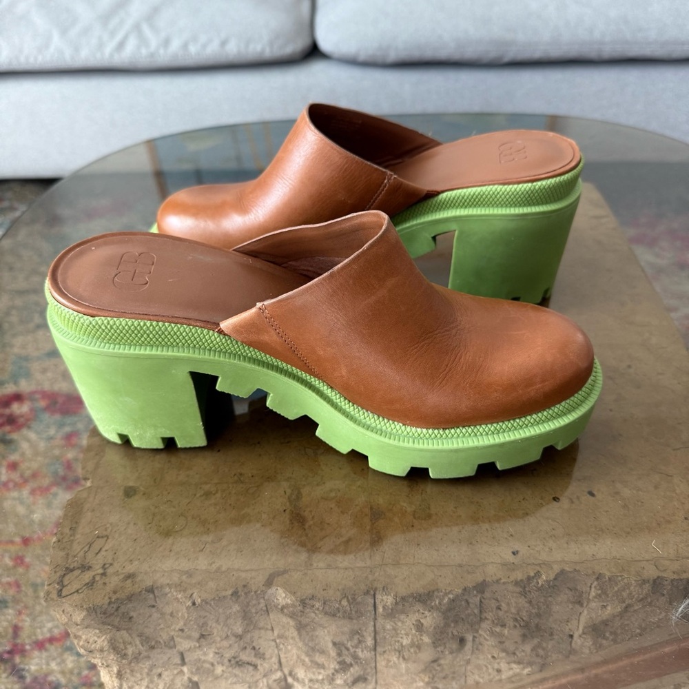 GB End Game Brown Leather Chunky Heel Clogs 7.5 - Picture 6 of 8